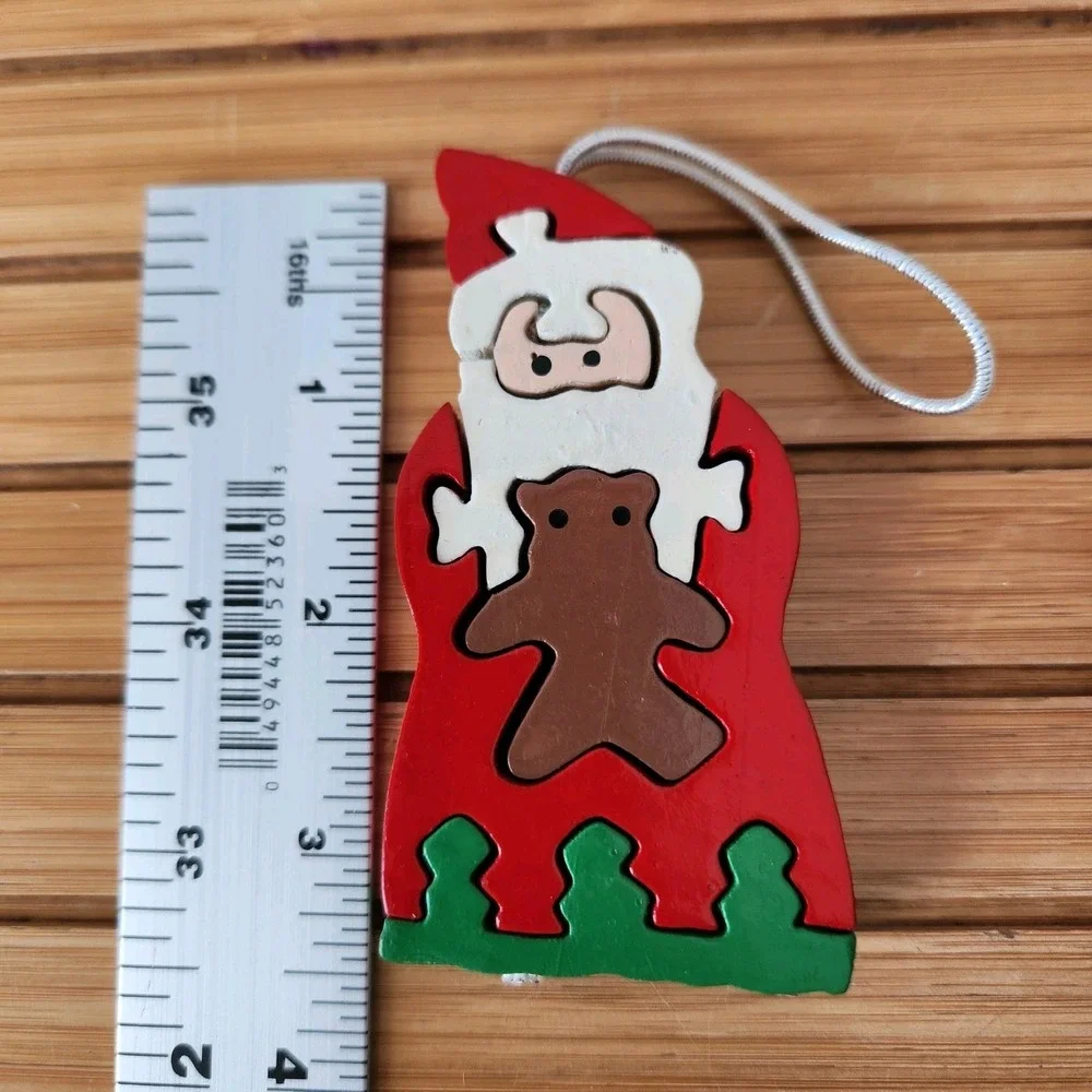 Vintage Lot of 2‎ Wood Jigsaw Puzzle Christmas Ornaments Santa Claus Angel